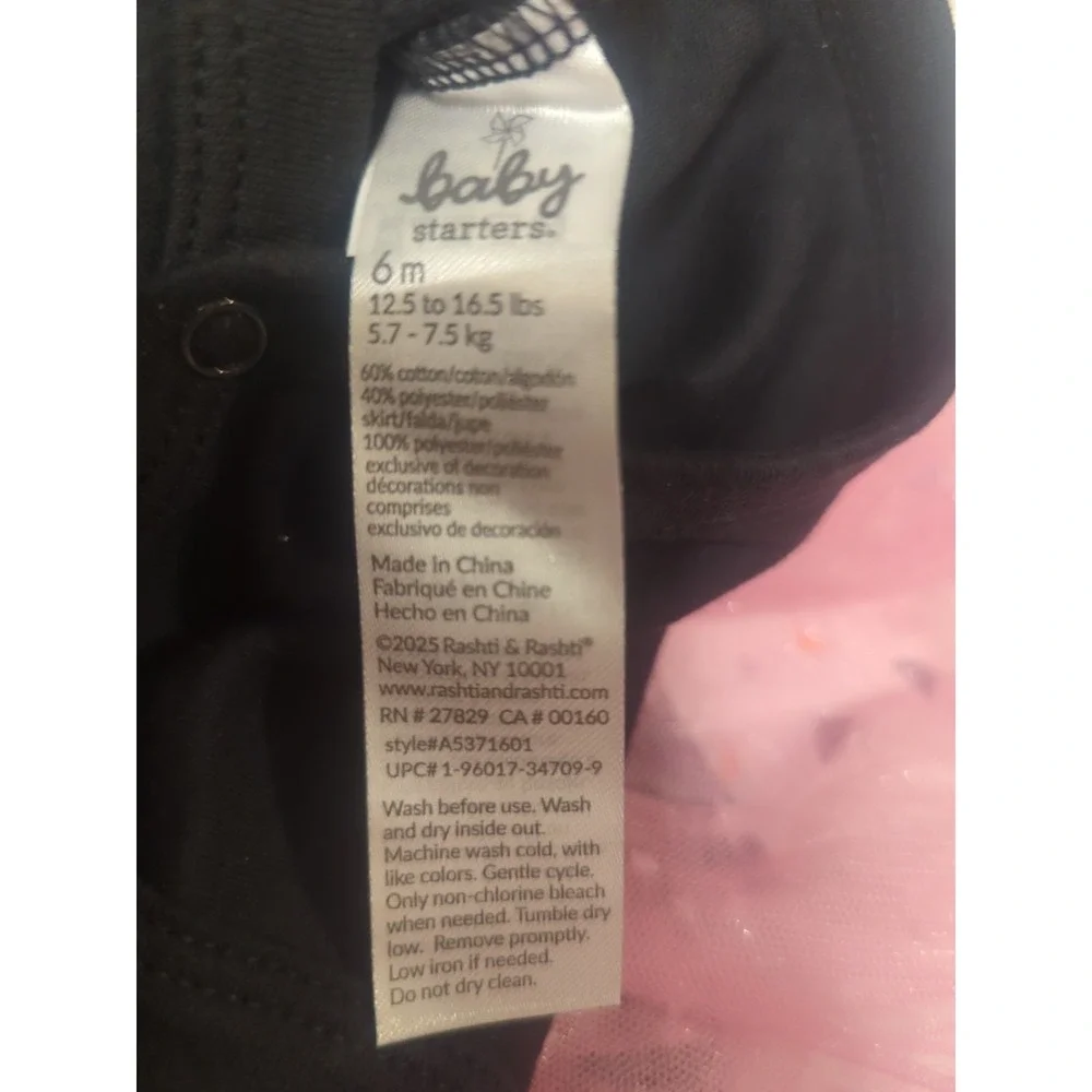 Infant Bodysuit Tulle Skirt with Matching Hair Bow Pink Sparkly Stars Sz 6 mths